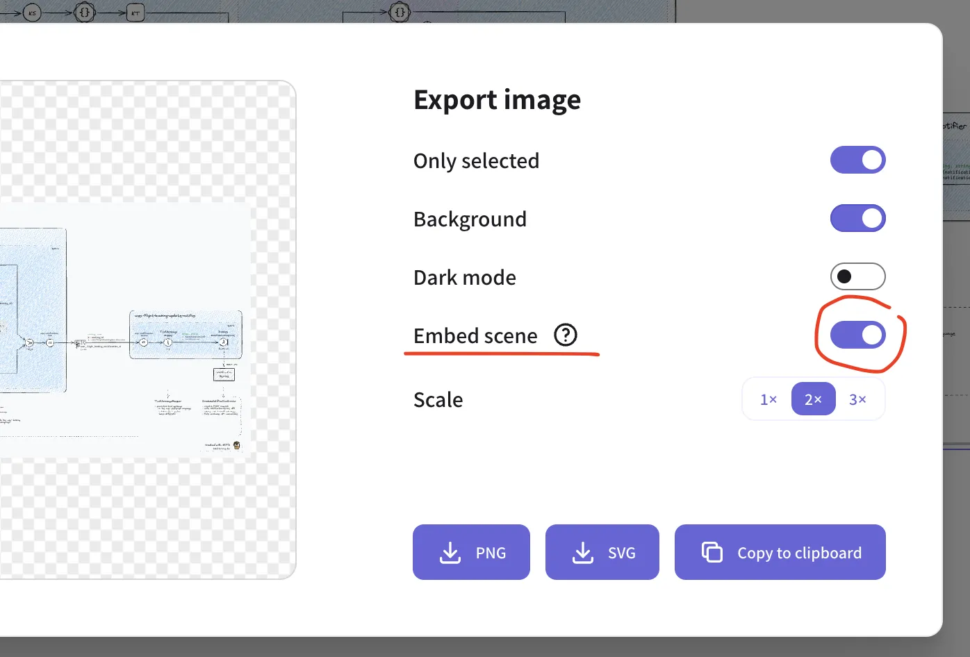 KSTD Docs, Tips & Tricks, Excalidraw export with embedded scene